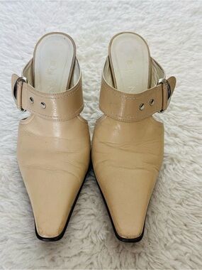 Diana Ginza Japan Cream Leather Pointed-Toe Mule with Buckle Strap sz 24cm US 7